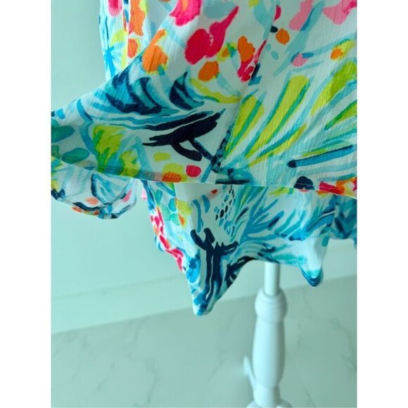 Lilly Pulitzer Bellamie Dress Serene Blue Cold Shoulder Floral Layered Mini Dres - Picture 8 of 8